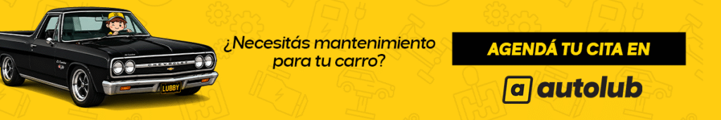 Banner de Autolub - Cita de mantenimiento de carro. Incluye texto "¿Necesitás mantenimiento para tu carro? Agendá tu cita en autolub" y auto clásico negro.